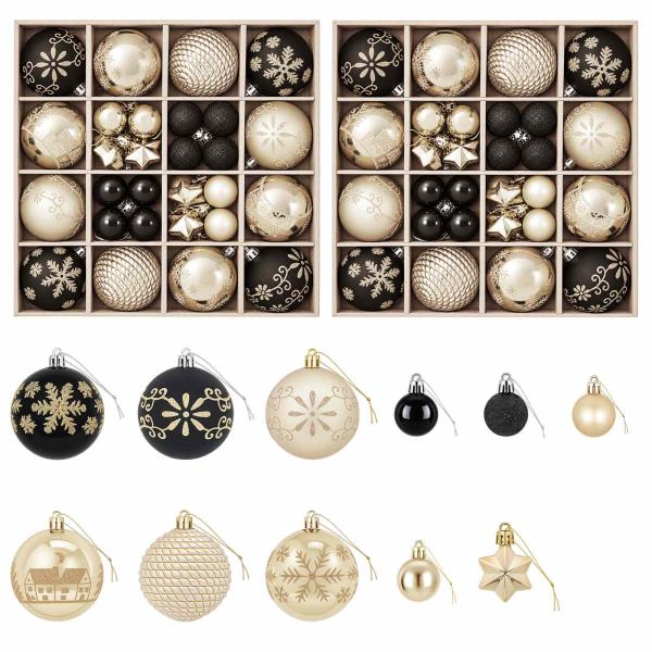 Weihnachtskugelset 88 stk. Schwarz und Gold Durchmesser 6 cm