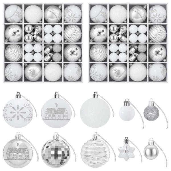 Weihnachtskugelset 88 stk. Silber und Weiß Durchmesser 6 cm