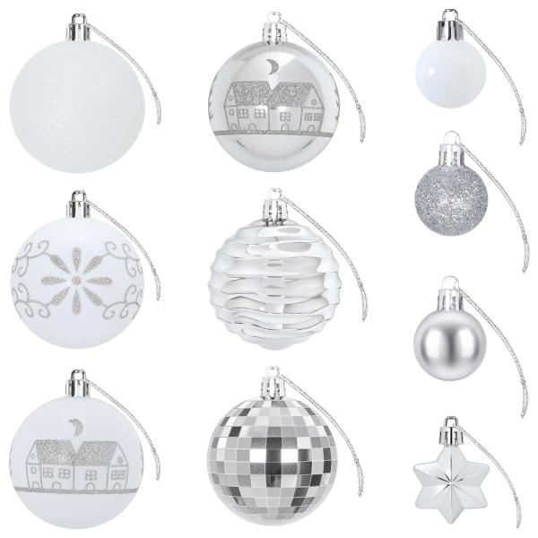 Weihnachtskugelset 88 stk. Silber und Weiß Durchmesser 6 cm