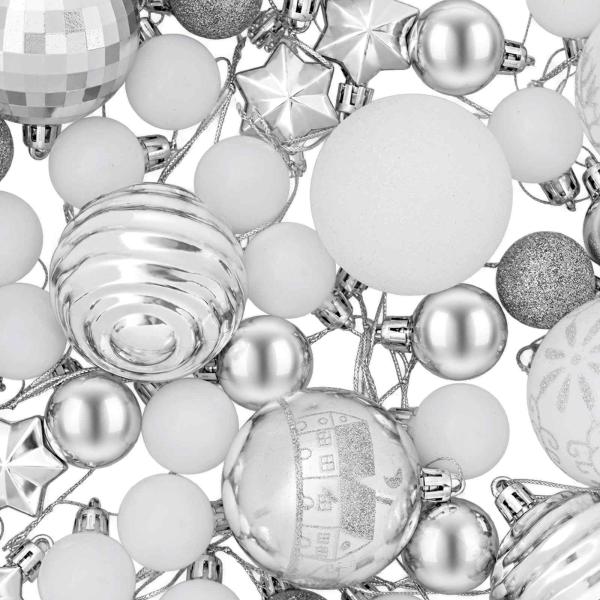 Weihnachtskugelset 88 stk. Silber und Weiß Durchmesser 6 cm