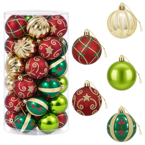 Weihnachtskugelset 30 stk. Rot, Grün und Gold Ø 6 cm Kunststoff