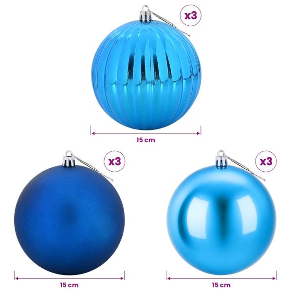 Weihnachtsbaumkugel Set XL 9 stk. Blau Ø 15 cm Kunststoff