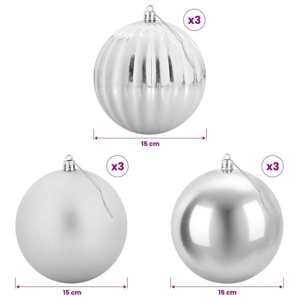 Weihnachtsbaumkugel Set XL 9 stk. Silber Durchmesser 15 cm