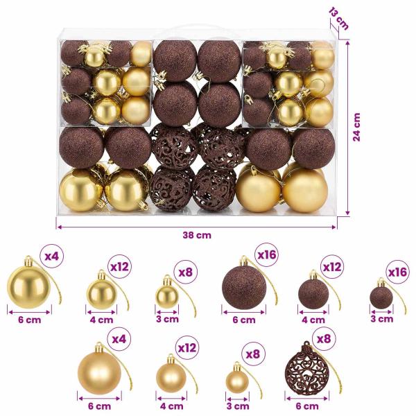 100-tlg. Weihnachtskugel-Set 3/4/6 cm Braun/Bronze/Golden