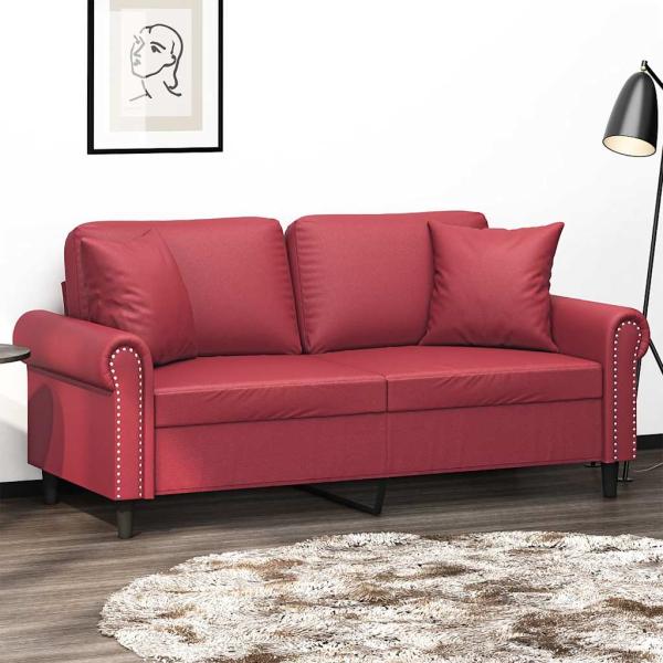 ARDEBO.de - 2-Sitzer-Sofa mit Zierkissen Weinrot 140 cm Kunstleder