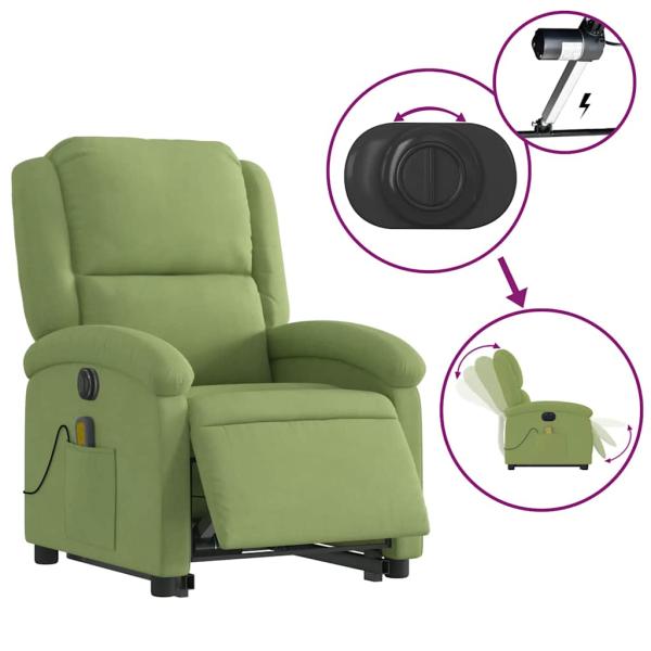 Massagesessel mit Aufstehhilfe Elektrisch Hellgrün Samt