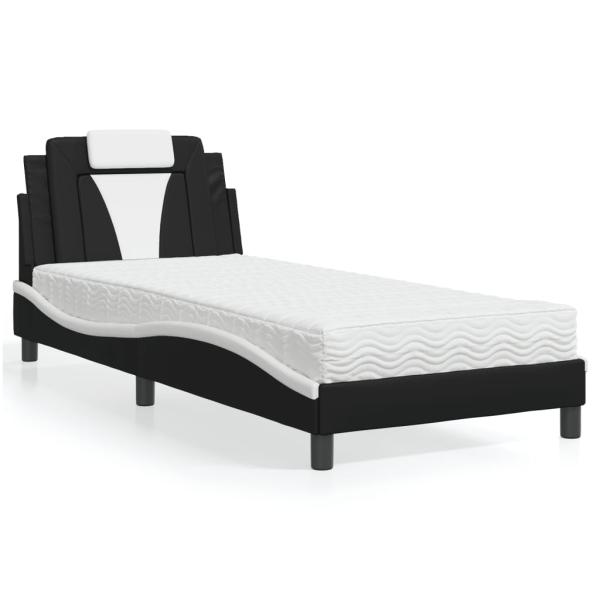 ARDEBO.de - Bett "Viana" mit Matratze Schwarz und Weiß 90x190 cm Kunstleder
