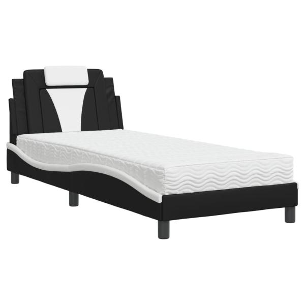 Bett "Viana" mit Matratze Schwarz und Weiß 90x190 cm Kunstleder