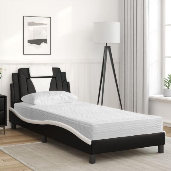 Bett "Viana" mit Matratze Schwarz und Weiß 90x190 cm Kunstleder
