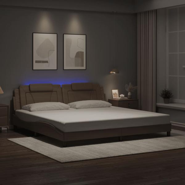 ARDEBO.de - Bettgestell "Viana" mit LED ohne Matratze Cappuccino-Braun 200x200 cm