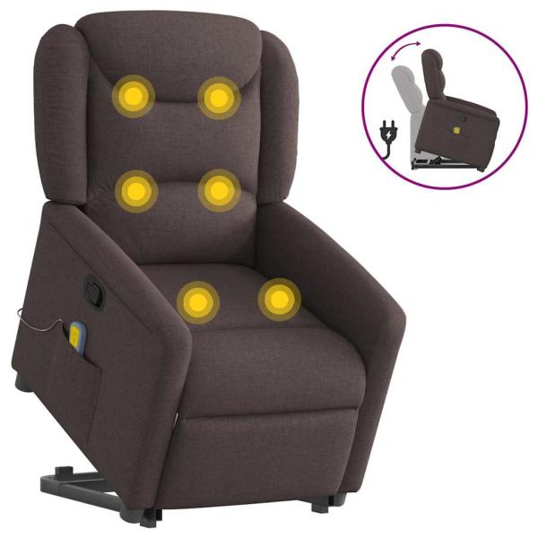 Massagesessel mit Aufstehhilfe Dunkelbraun Stoff