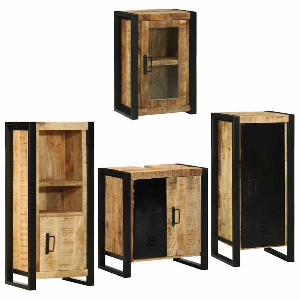 Badezimmermöbel-Set 4 Stk. Braun Massives Mangoholz
