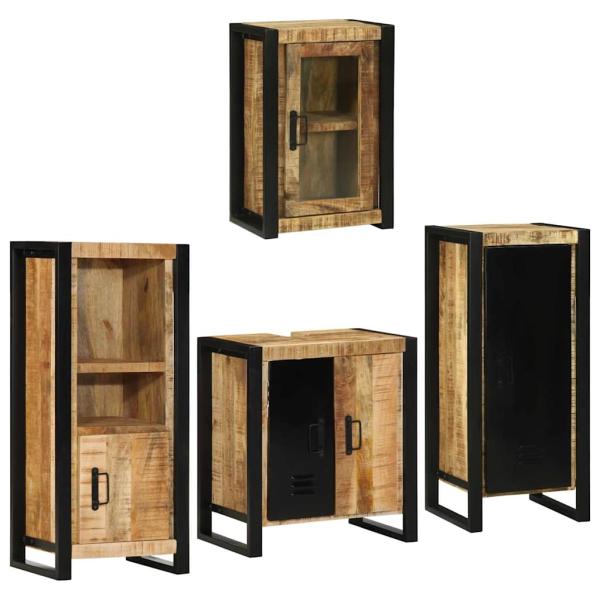 Badezimmermöbel-Set 4 Stk. Braun Massives Mangoholz