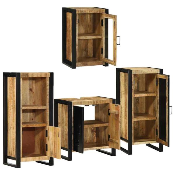 Badezimmermöbel-Set 4 Stk. Braun Massives Mangoholz