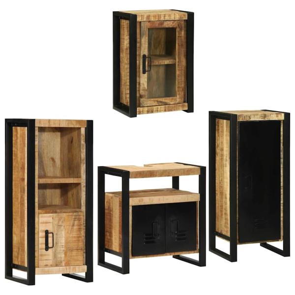 Badezimmermöbel-Set 4 Stk. Braun Massives Mangoholz