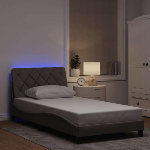 ARDEBO.de - Bettgestell mit LED ohne Matratze Taupe 100x200 cm Stoff