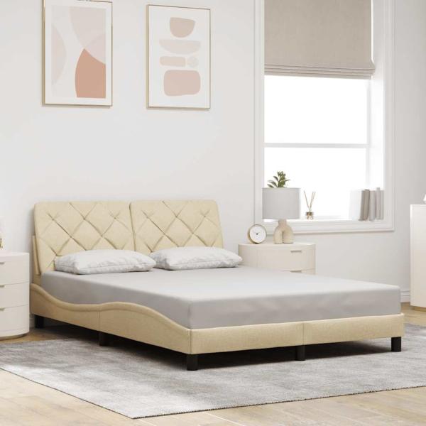 Bettgestell mit LED ohne Matratze Creme 140x190 cm Stoff