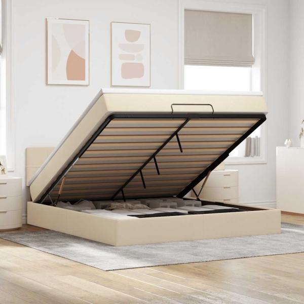 ARDEBO.de - Ottoman-Bett mit Matratze Creme 160x200 cm Stoff