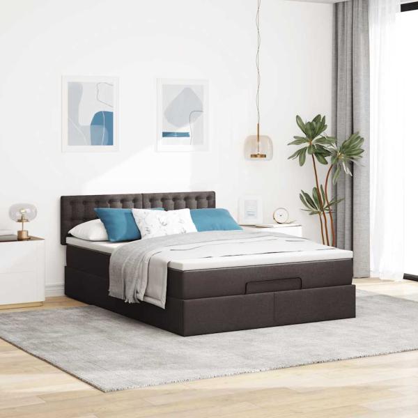 Ottoman-Bett mit Matratze Dunkelbraun 140x190 cm Stoff
