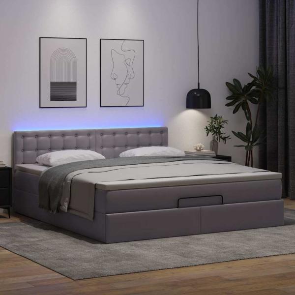 Ottoman-Bett mit Matratzen & LEDs Grau 160x200 cm Kunstleder