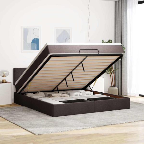 ARDEBO.de - Ottomane Bett mit Matratze & LEDs Dunkelbraun 180x200 cm Stoff