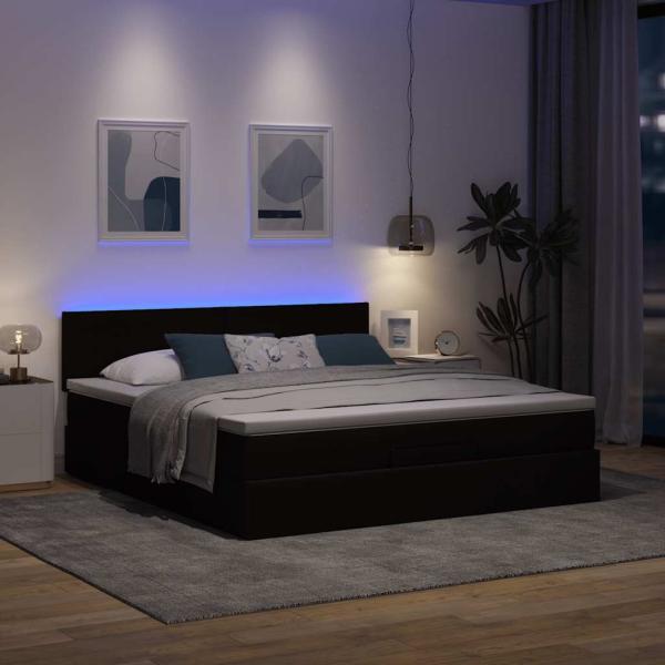 Ottomane Bett mit Matratze & LEDs Dunkelbraun 180x200 cm Stoff