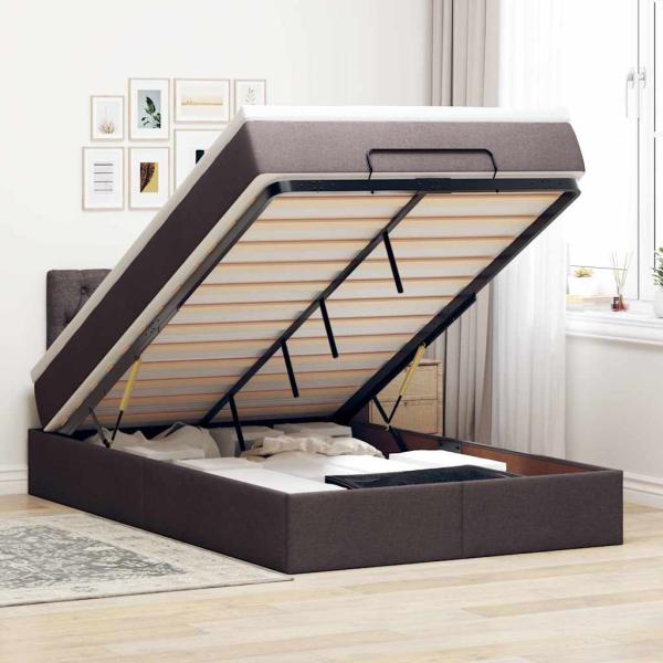 ARDEBO.de - Ottoman-Bett mit Matratze & LEDs Dunkelbraun 120x200 cm Stoff