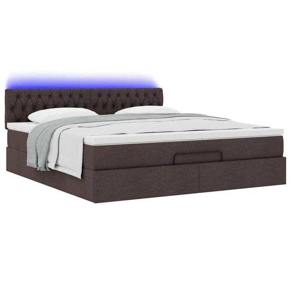 Ottomane Bett mit Matratze & LEDs Dunkelbraun 180x200 cm Stoff