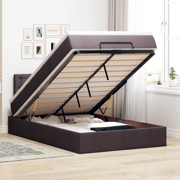 ARDEBO.de - Ottoman-Bett mit Matratze & LEDs Dunkelbraun 120x200 cm Stoff