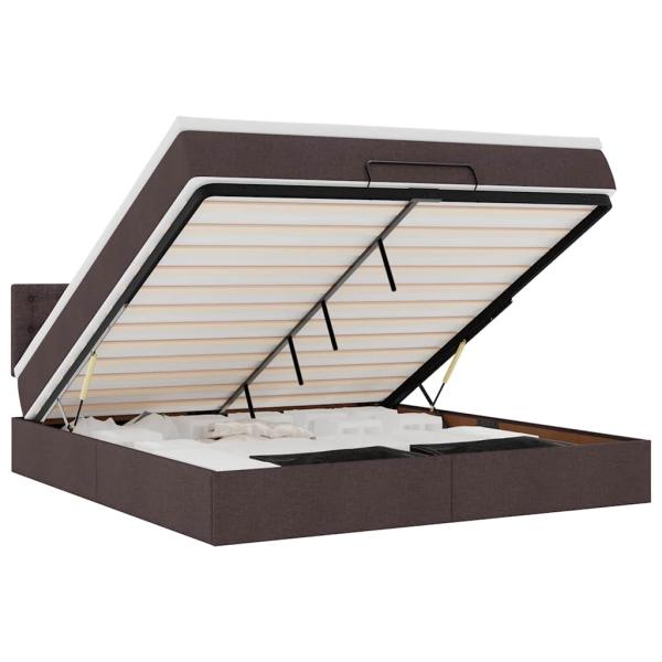 Ottomane Bett mit Matratze & LEDs Dunkelbraun 180x200 cm Stoff