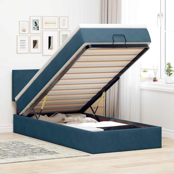 ARDEBO.de - Ottoman-Bett mit Matratze & LEDs Dunkelblau 90x190 cm Samt