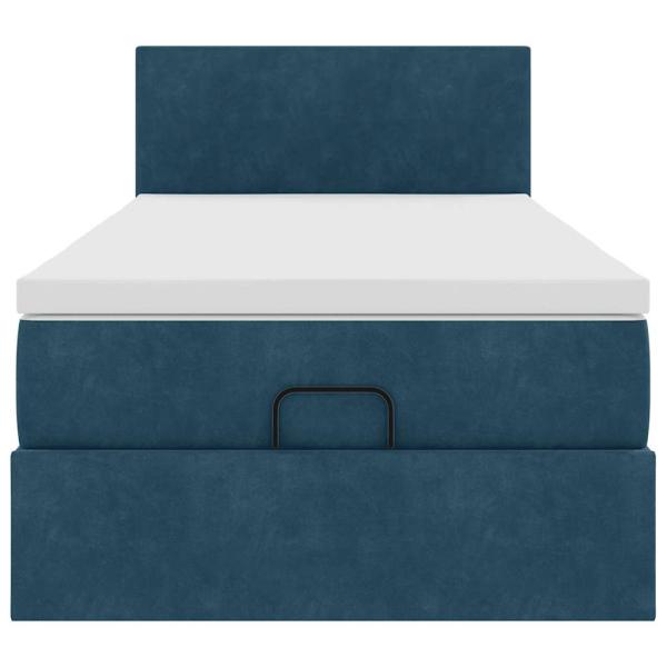 Ottoman-Bett mit Matratze & LEDs Dunkelblau 90x190 cm Samt
