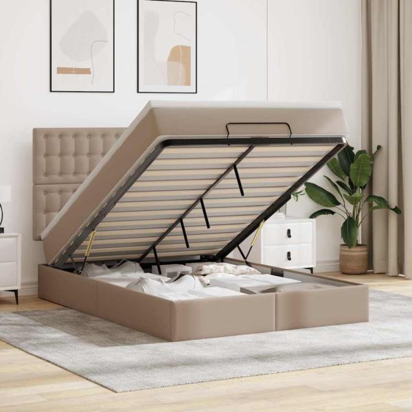ARDEBO.de - Ottoman-Bett mit Matratze Cappuccino-Braun 140x190cm Kunstleder