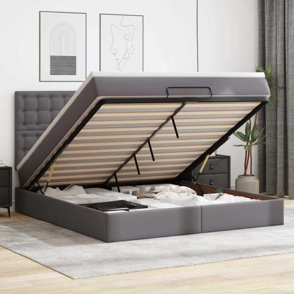 ARDEBO.de - Ottoman-Bett mit Matratze Grau 160x200 cm Kunstleder