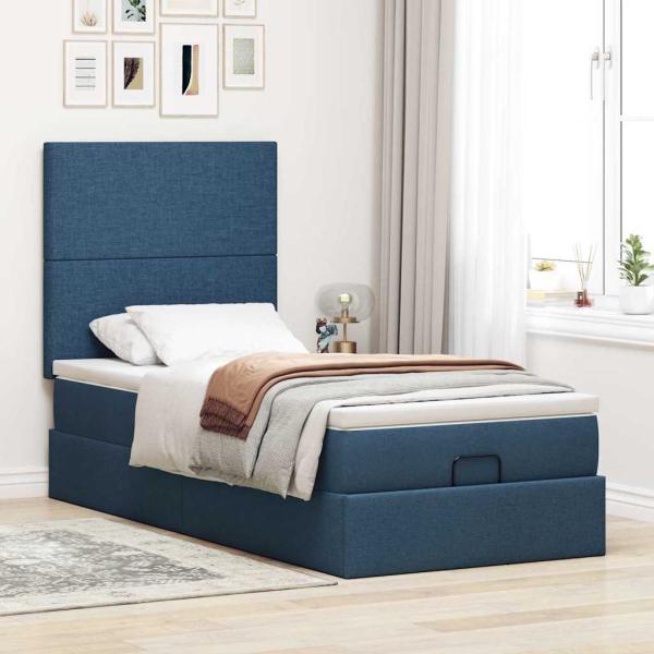 Ottoman-Bett mit Matratze Blau 80x200 cm Stoff