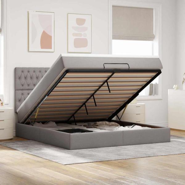 ARDEBO.de - Ottoman-Bett mit Matratze Taupe 160x200 cm Stoff