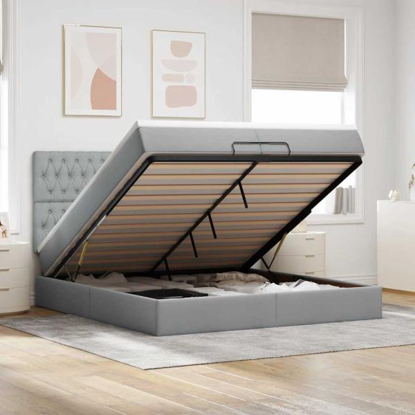 ARDEBO.de - Ottoman-Bett mit Matratzen Hellgrau 200x200 cm Stoff