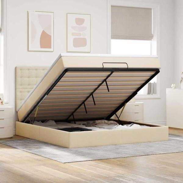 ARDEBO.de - Ottoman-Bett mit Matratze Creme 160x200 cm Stoff