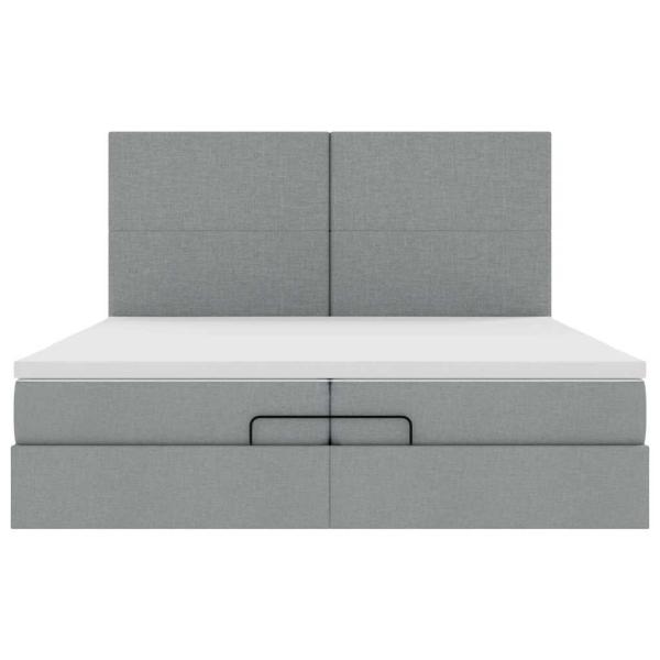 Ottoman-Bett mit Matratzen & LEDs Hellgrau 200x200 cm Stoff