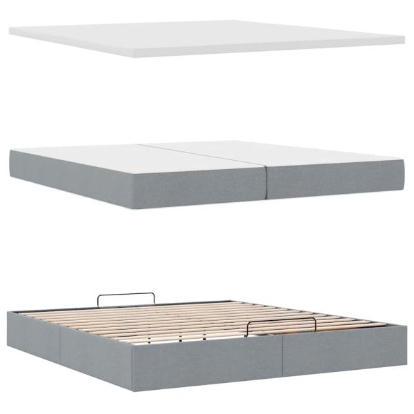 Ottoman-Bett mit Matratzen & LEDs Hellgrau 200x200 cm Stoff