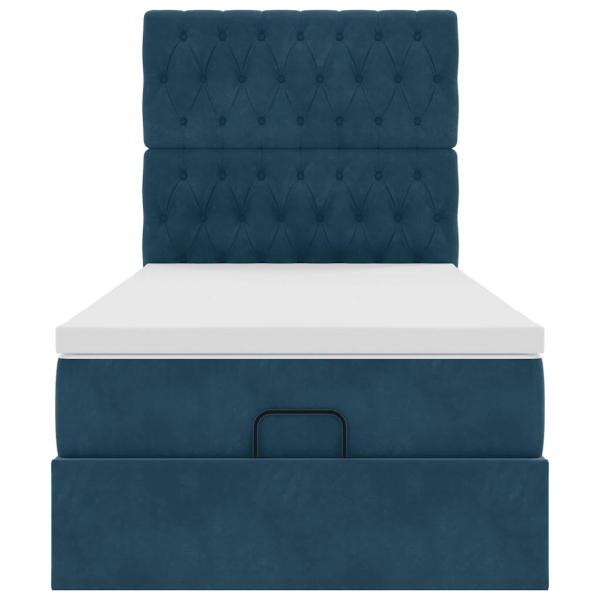 Ottoman-Bett mit Matratzen & LEDs Dunkelblau 90x190 cm Samt