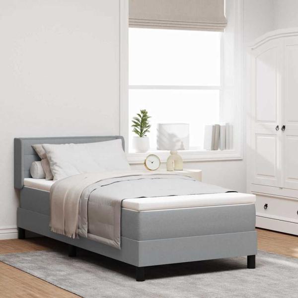 ARDEBO.de - Boxspringbett mit Kopfteil Hellgrau 200 x 90 cm Stoff