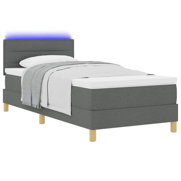 LED Boxspringbett mit Kopfteil Dunkelgrau 90 x 200 cm Stoff