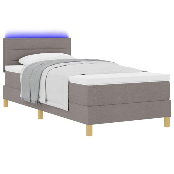 LED Boxspringbett mit Kopfteil Taupe 90 x 200 cm Stoff