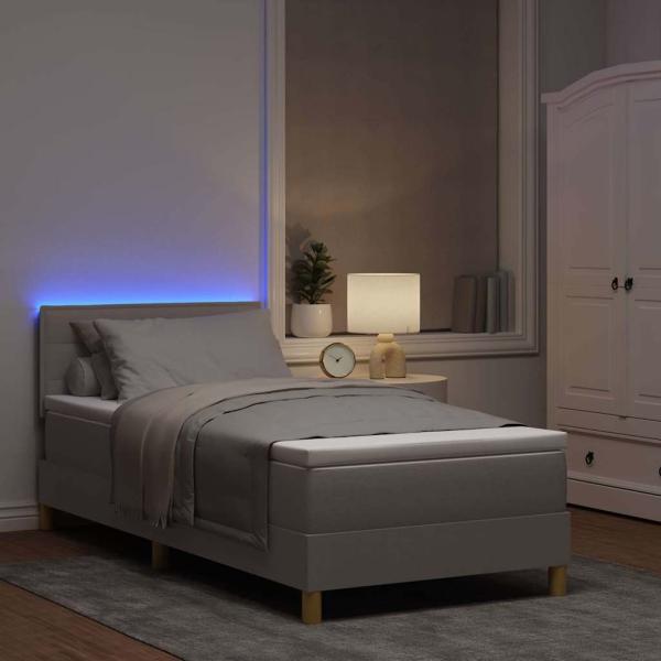 LED Boxspringbett mit Kopfteil Taupe 90 x 200 cm Stoff