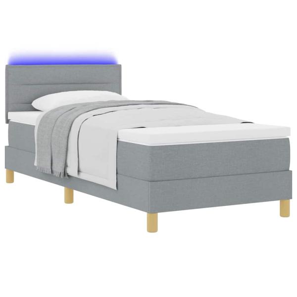 LED Boxspringbett mit Kopfteil Hellgrau 100 x 200 cm Stoff