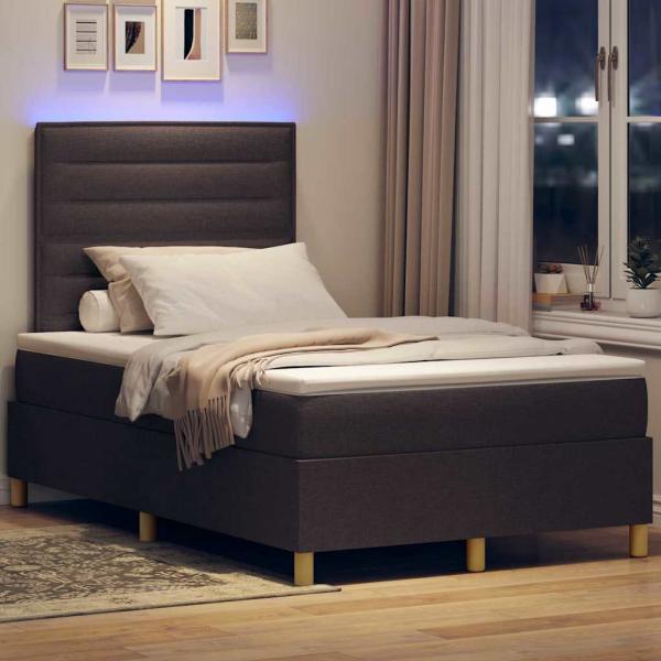LED Boxspringbett mit Kopfteil Dunkelbraun 120 x 200 cm Stoff