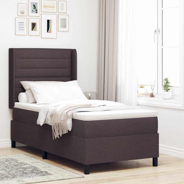 ARDEBO.de - LED Boxspringbett mit Matratze Dunkelbraun 100 x 200 cm Stoff