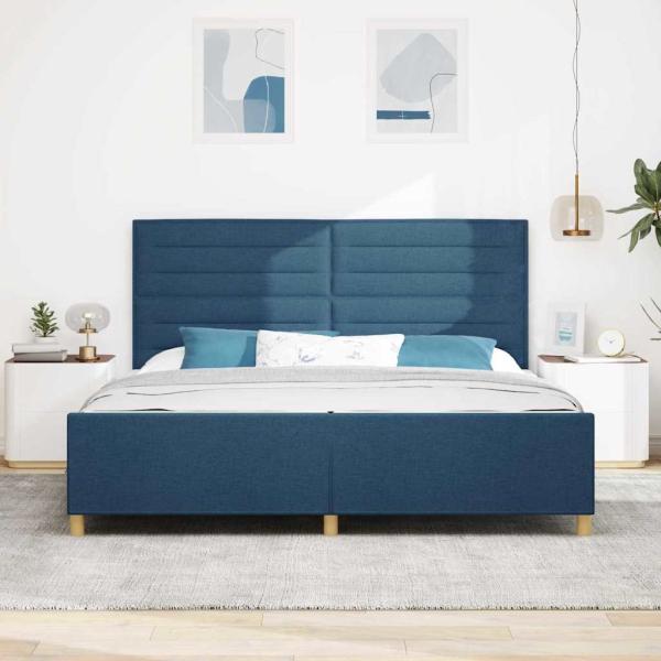 Bettgestell mit Kopfteil Blau 200 x 200 cm Stoff