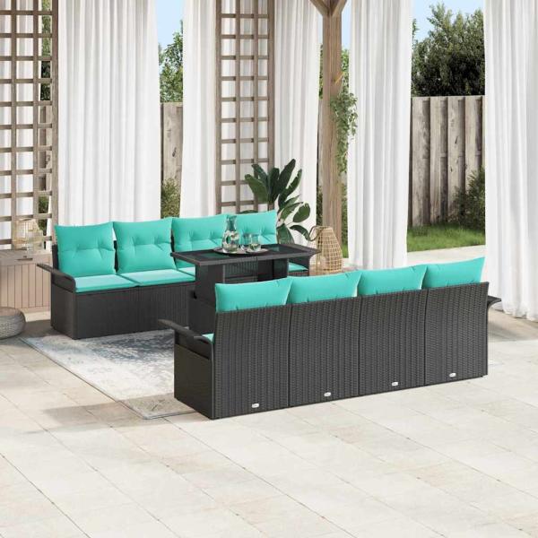 Gartensofa-set 9 stk. 8-Sitzer Schwarz Poly-Rattan